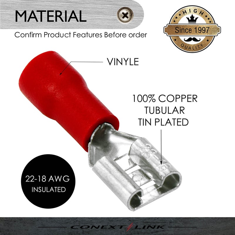 Conext Link Qdvf-205R25 Vinyl Quick Disconnect Terminal Female 25 Pack (0.205"", Red 22-18 Gauge) (17315) - Image 2